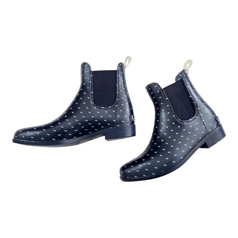 Lauren Ralph Lauren Tally Rain Boots Navy Polka Dot Ankle Boot Women's‎ Size 6